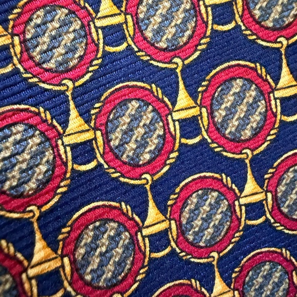 Bullock & Jones Handmade Spain Silk Medallion Tie Navy Red Gold 57” - Picture 10 of 13